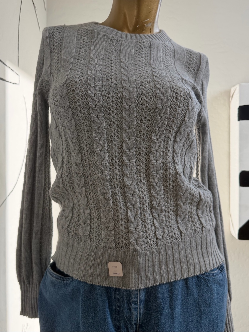 Vintage Personal Leslie Fay Gray Cable Knit Wool Blend Sweater NWT size Small